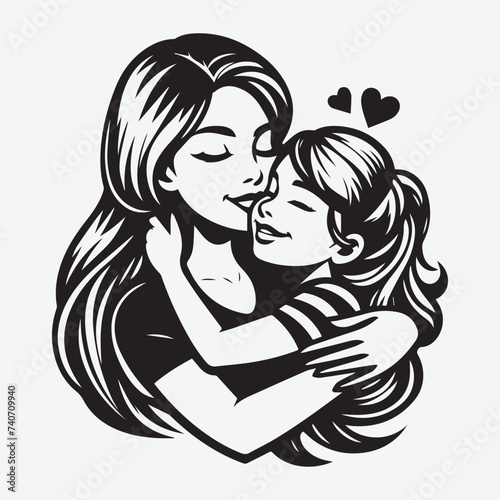 Beautiful Mother and Cute Baby Vector Illustration. Mom holds, Kiss, and Play silhouette 