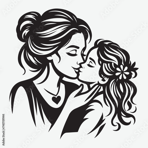 Beautiful Mother and Cute Baby Vector Illustration. Mom holds  Kiss  and Play silhouette 