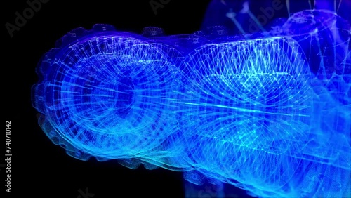 Concept of Industry Generated Engineering Turbine. Rotate Part of Electric Aircraft Engine in Projection. Analytics Technological Process of Movement Powerful Fuel Innovation in Transport.