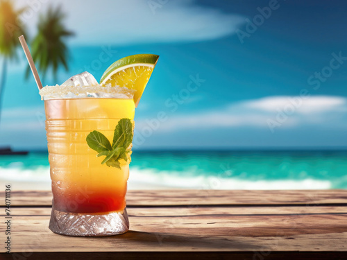 Alexander cocktail on the beach, fresh tropical drink, exotic refreshment, international cocktails