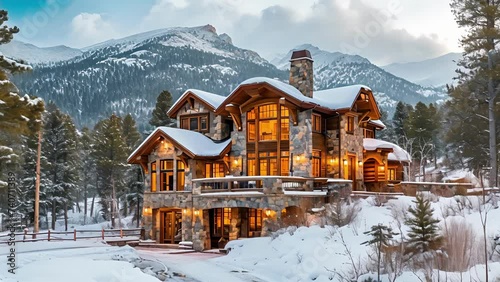 A mountain lovers dream this highaltitude sanctuary offers a cozy interior and a sy exterior crafted to endure the winter chill and strong winds. photo