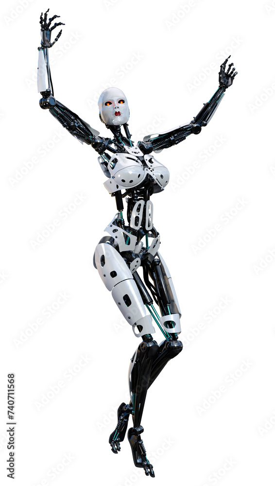 3D Rendering Female Robot on White