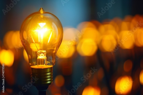 Idea and Innovation Concept - A glowing light bulb stands out in a dark space, symbolizing inspiration, ideas, and innovation.