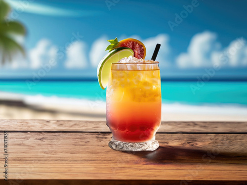 Hemingway Special cocktail on the beach, fresh tropical drink, exotic refreshment, international cocktails photo