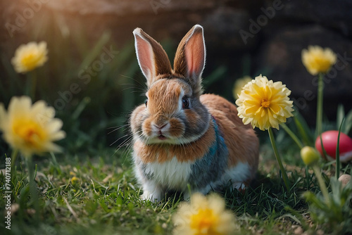 colorful Cute easter bunny rabbit and cute smile