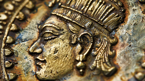 Close-up of a Three Paise coin of India.