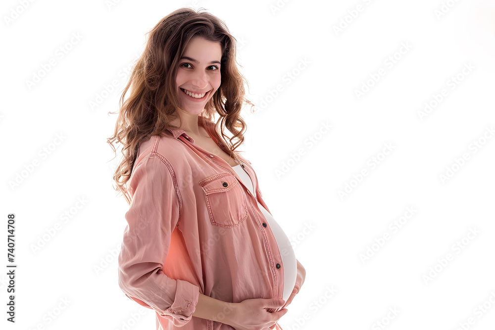 Closeup portrait of happy pregnant woman isolated on white background Closeup portrait of happy pregnant woman isolated on white background