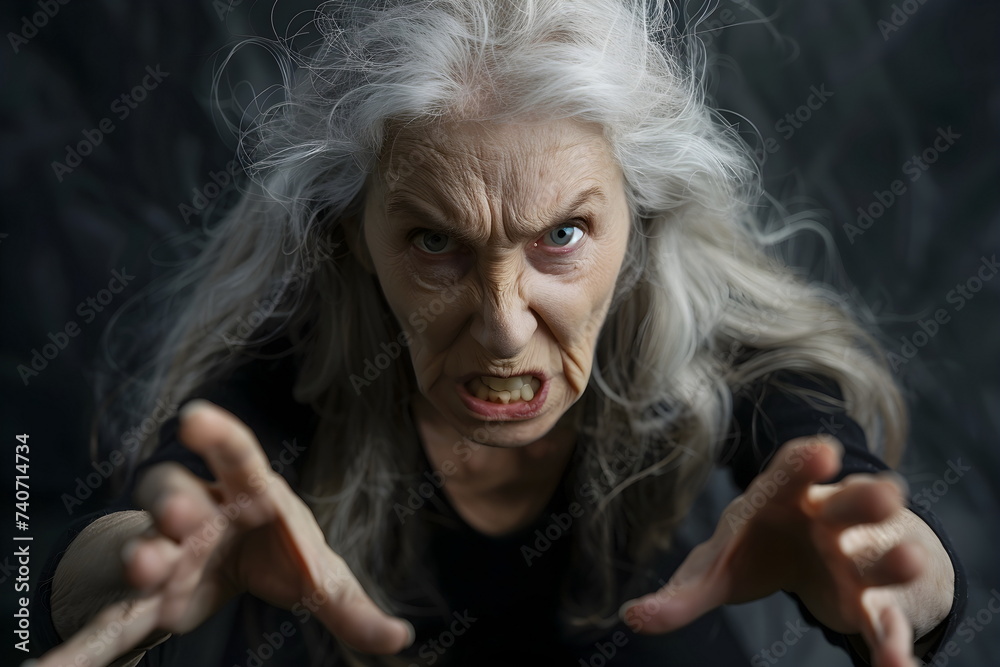 Portrait of a very angry older woman