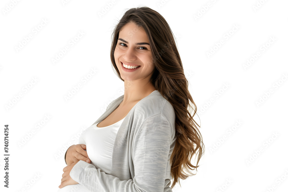 Closeup portrait of happy pregnant woman isolated on white background Closeup portrait of happy pregnant woman isolated on white background