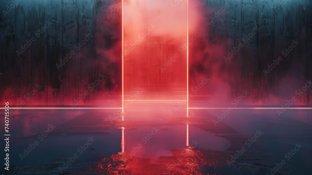 Neon Abyss Reflection - A captivating scene featuring vertical neon lights and their reflections on a wet surface, evoking a sense of mystery and futuristic ambiance.