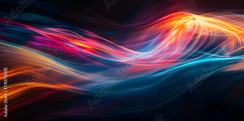 Abstract background with glowing light trail on a black 