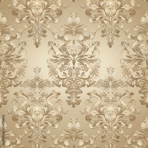 Beige wallpaper with damask pattern