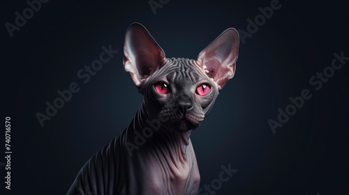 Sphynx cat on a dark background, copy space - generative ai