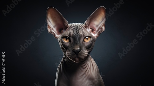 Sphynx cat on a dark background  copy space - generative ai
