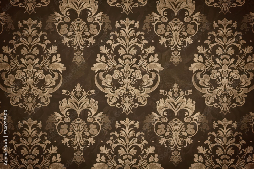 Brown wallpaper with damask pattern background