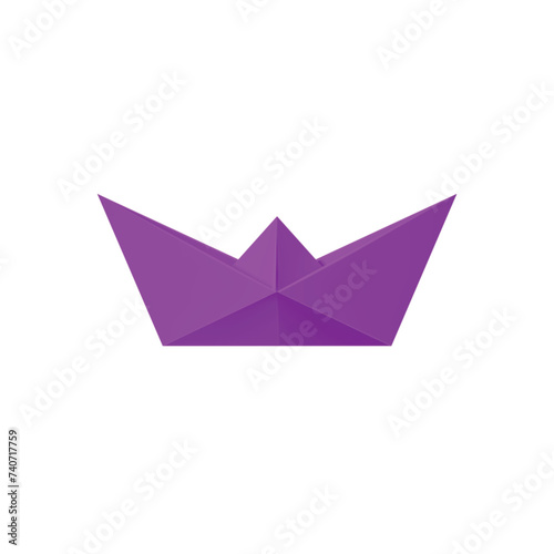 Realistic Detailed 3d Violet Folded Paper Boat Leadership Concept. Vector illustration of Simple Origami Ship Toy