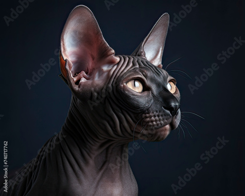 Sphynx cat on a dark background, copy space - generative ai