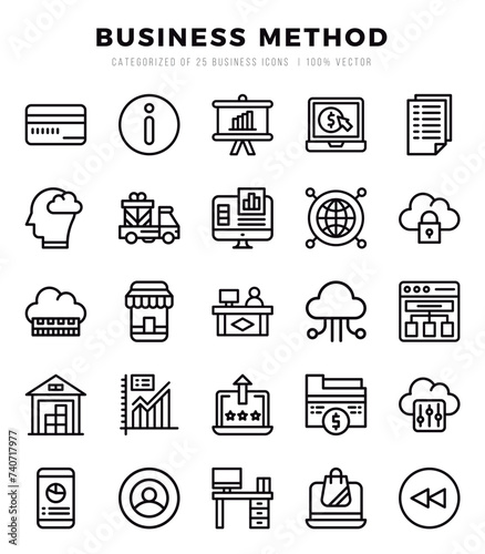Set of simple Lineal Business Method Icons. Lineal art icons pack.