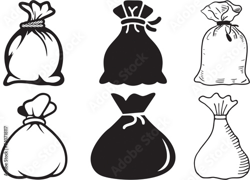 Money bag, money sack flat icons set. High resolution pictogram, moneybag cartoon, cash pouch silhouette in multiple shapes. Easy to reuse for finance related poster, banner or flyer. photo