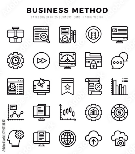 Set of Business Method Icons. Simple line art style icons pack. photo