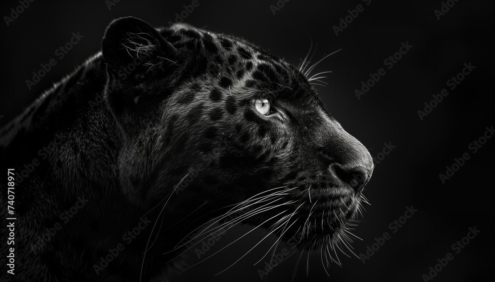 Black background. Black leopard portrait on a black background. Panthera pardus Black background. Black leopard portrait on a black background. Panthera pardus