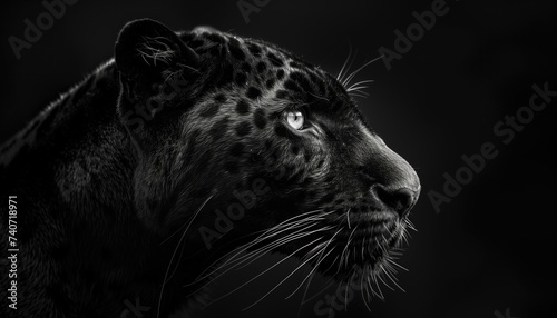 Black background. Black leopard portrait on a black background. Panthera pardus