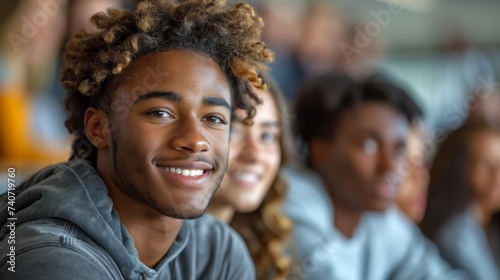 Happy multiracial students studying in the classroom Young students taking exams in class, © nataliya_ua