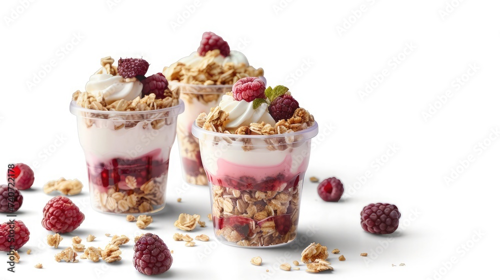 yogurt with berry isolated on white. Sweet breakfast. yogurt with berry isolated on white. Sweet breakfast.