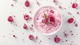 yogurt with berry isolated on white. Sweet breakfast.