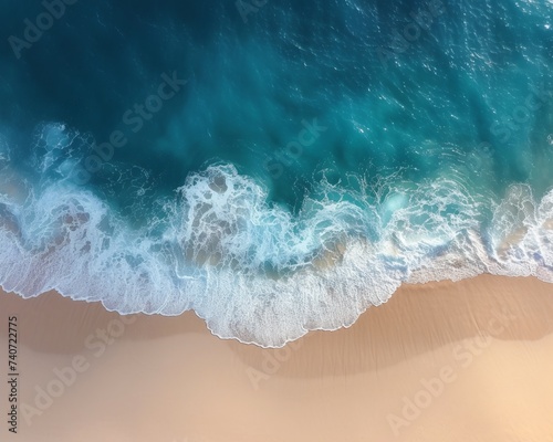 Aerial view of coastal beach with blue ocean waves and white sand, summer seascape from above © Ilja