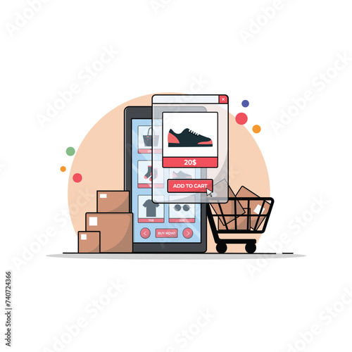 Buy Products from Online Web Store Vector Illustration. Online Shopping Concept Design