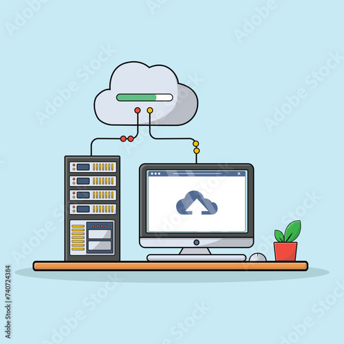 Data Transferring to the Server Concept  Vector Illustration