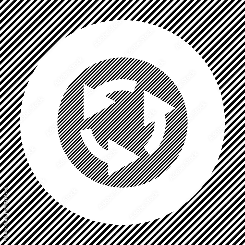 A large roundabout sign in the center as a hatch of black lines on a ...