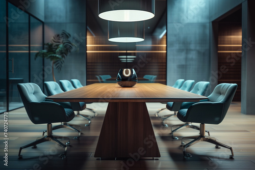 excutive meeting conference room with stylish table and chairs around, high level photo