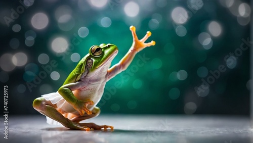 In the leap year of february, a true frog basks in the sun with its hand raised in a moment of peaceful contemplation