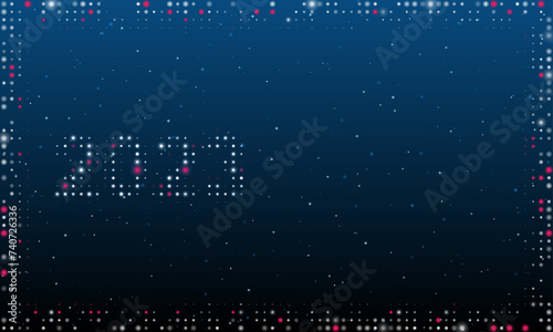 On the left is the 2023 year symbol filled with white dots. Pointillism style. Abstract futuristic frame of dots and circles. Some dots is pink. Vector illustration on blue background with stars