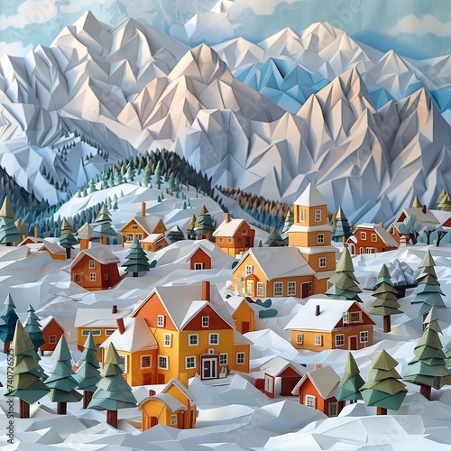 Origami Bariloche Winter Sports Paradise Scene