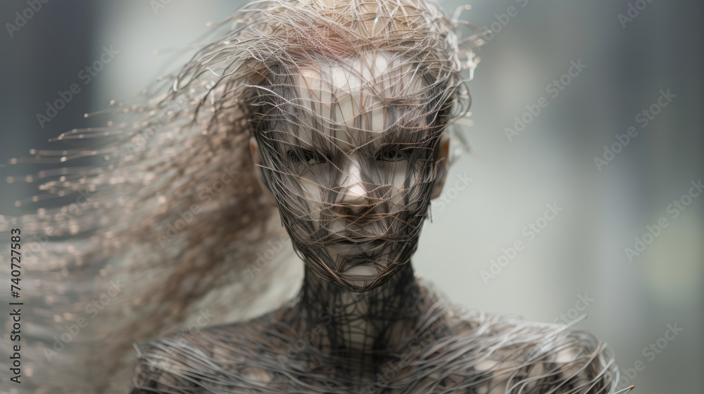 Obraz premium Human sculpture installation contemporary art exhibition. Art gallery background
