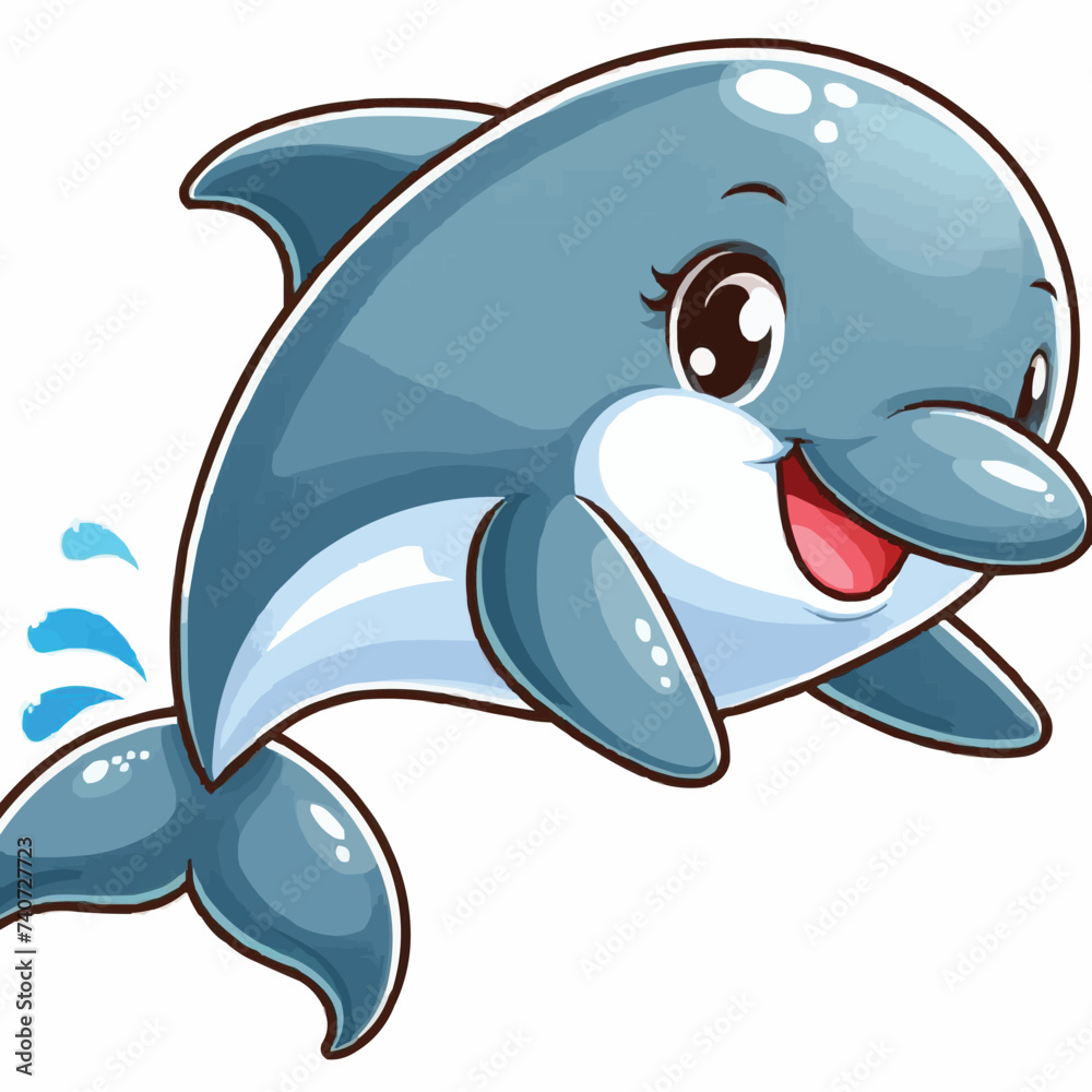 Naklejka premium cute Dolphin cartoon vector on white background