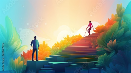 Illustration of businessman climbing stair for business step by step to growth success achievement concept.