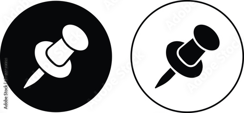 Push pin icons set. Thumbtack for note attach. Paperclip symbol Pushpin flat and line style collection isolated transparent background A needle for fixing on a board or map stock vector for web or app