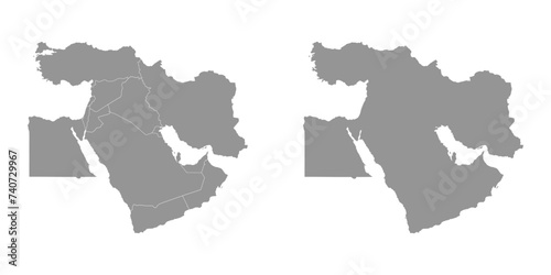 Gray map of Middle East. Vector Illustration.