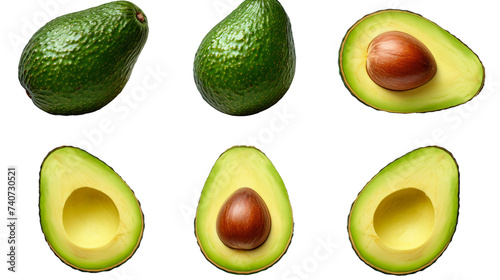 Avocado Collection: Ripe, Fresh, and Organic Fruit Set in 3D Digital Art Isolated on Transparent Background for Culinary Design Elements and Healthy Nutrition Concepts.