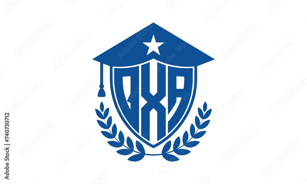 QXA three letter iconic academic logo design vector template. monogram, abstract, school, college, university, graduation cap symbol logo, shield, model, institute, educational, coaching canter, tech