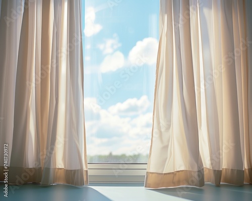 Sunlight streaming through sheer curtains  creating a soft and inviting home atmosphere