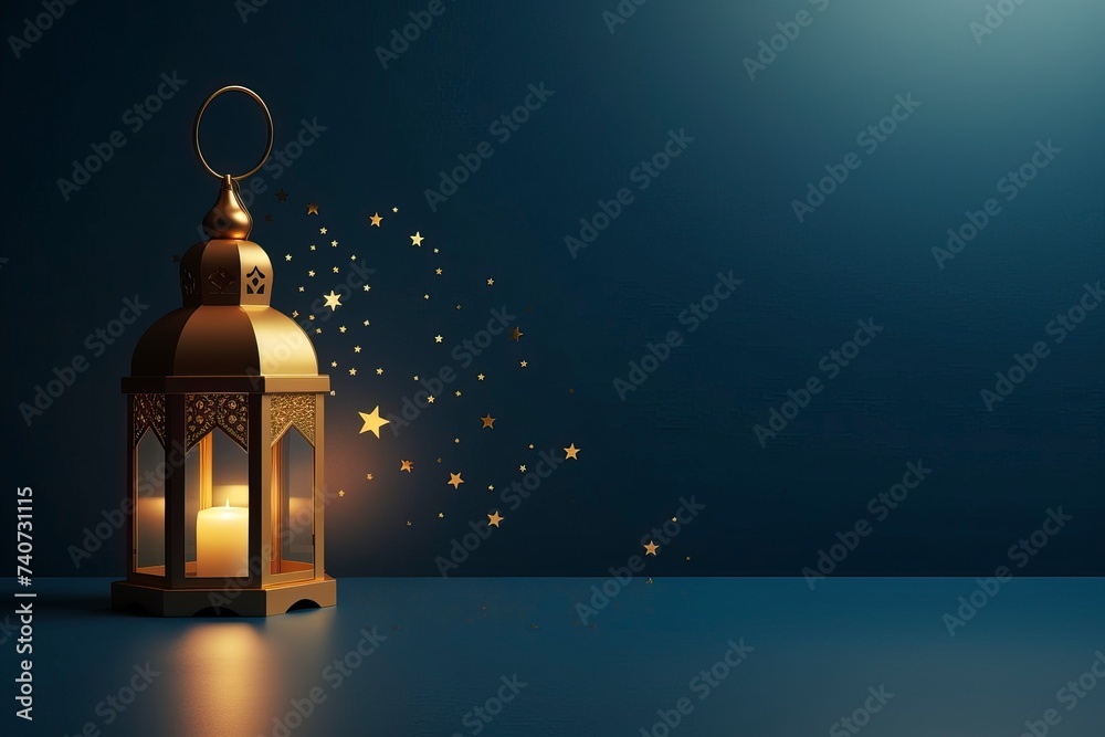 Ramadan Lantern decoration background 3d rendering . copy space - Generative ai - obrazy, fototapety, plakaty 