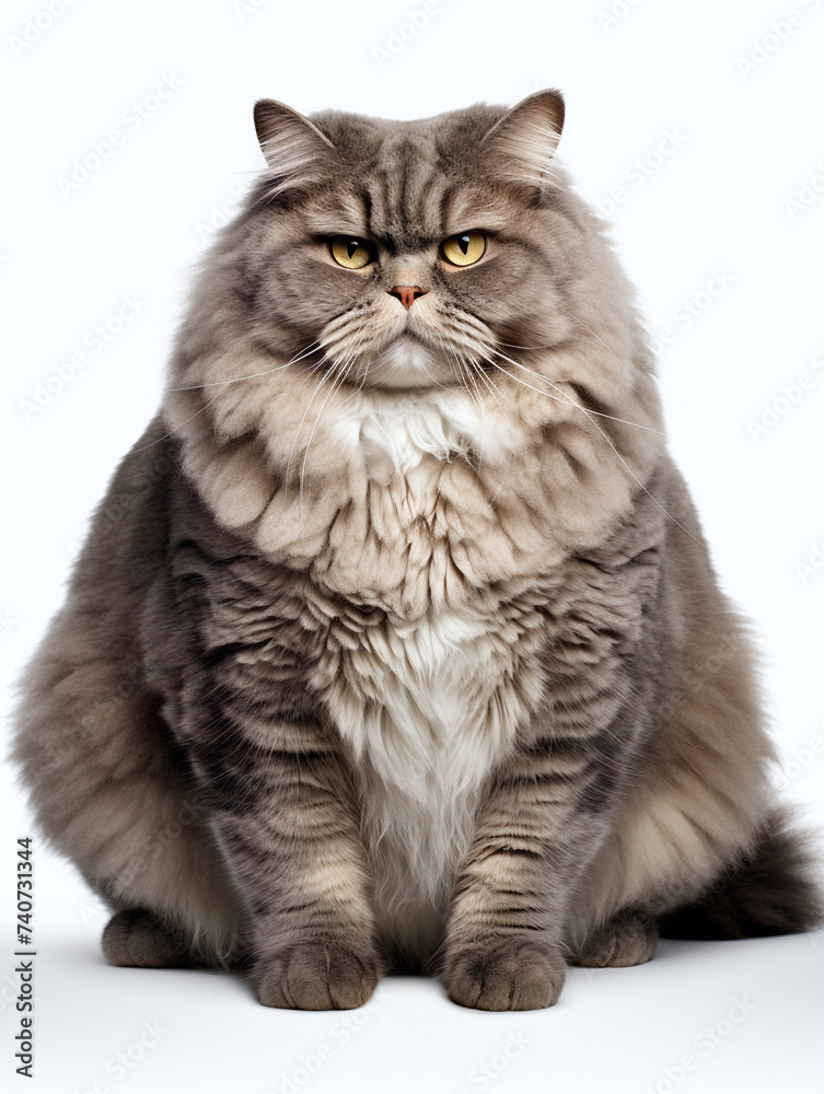 fat cat, white background, isolated, portrait
