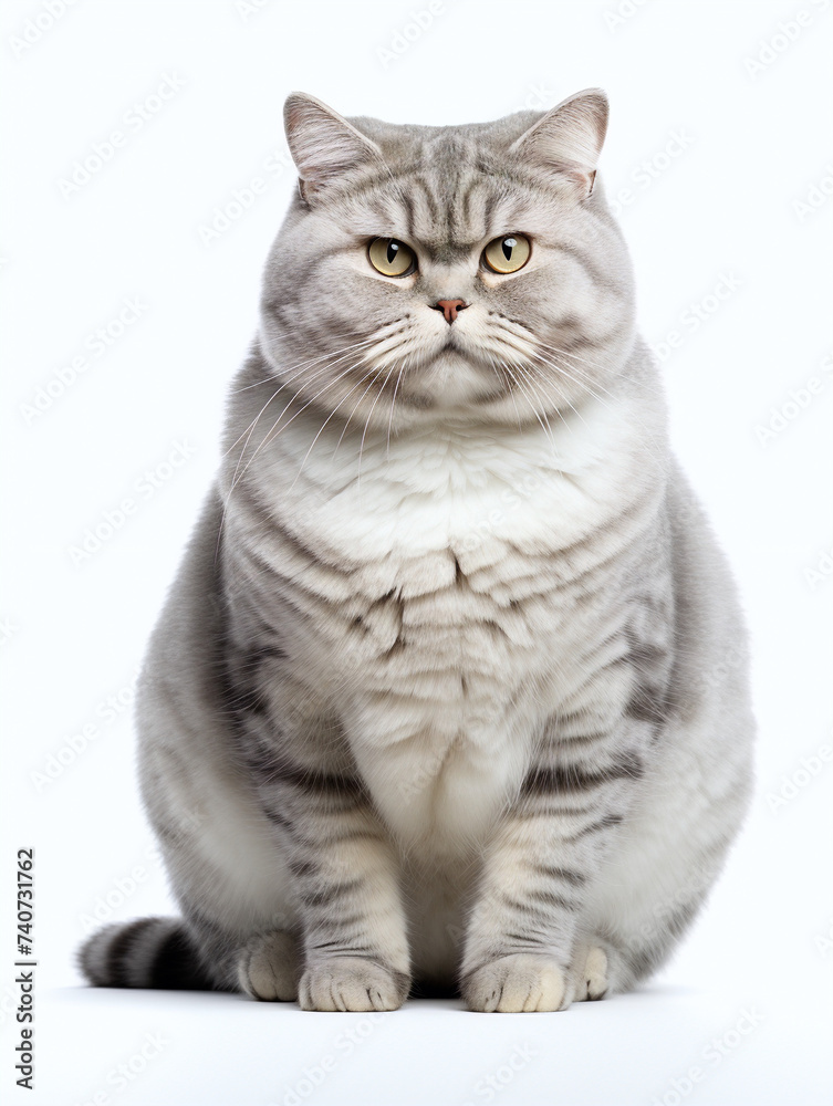 Fototapeta premium fat cat, white background, isolated, portrait