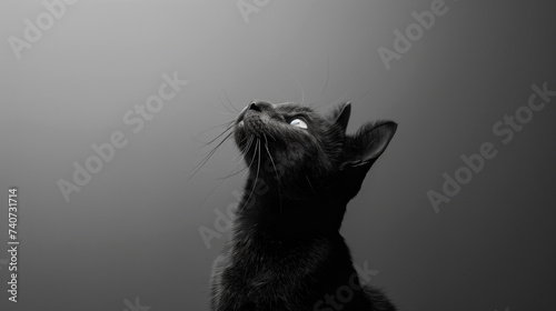 The muzzle of a black cat looking up close photo
