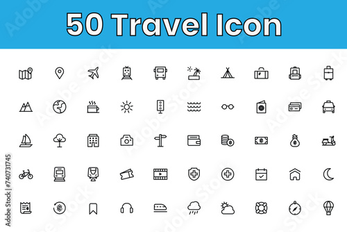Travel Line Icons for Web and Mobile. Light version
